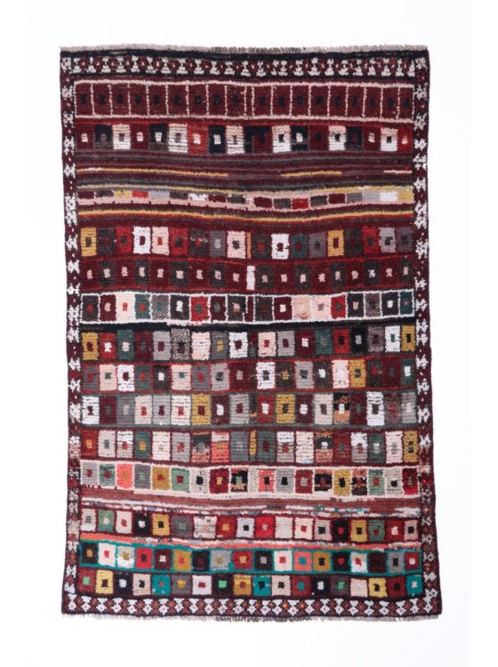 ペルシァギャッぺ 春入荷】ペルシャ ギャッベ 玄関 85x65㎝ 赤色 太陽のような花 羊ヤギ