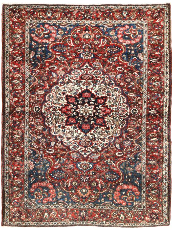Grand Tapis Persan Bakhtiar Tissé à La Main - 311 X 205 Cm - Laine Et Coton - Rouge