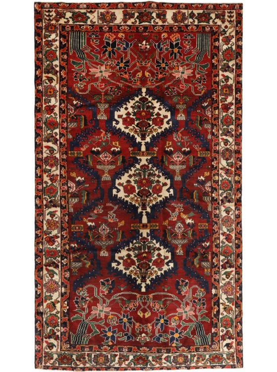 Tapis Persan Bakhtiar Noué Main 153x102 Cm – Laine Et Coton, Beige, Motif Oriental