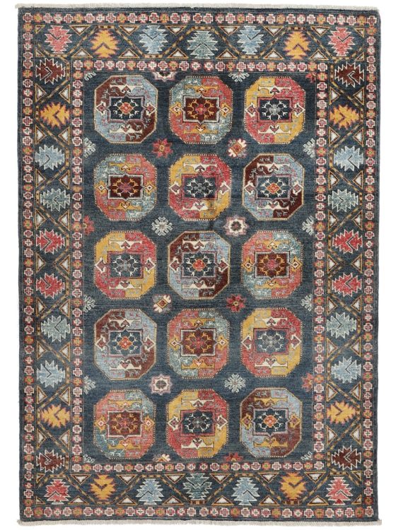 手織り絨毯 天津緞通 上質のウールを使用した手織り絨毯 ＃398 69×122cm ブルー