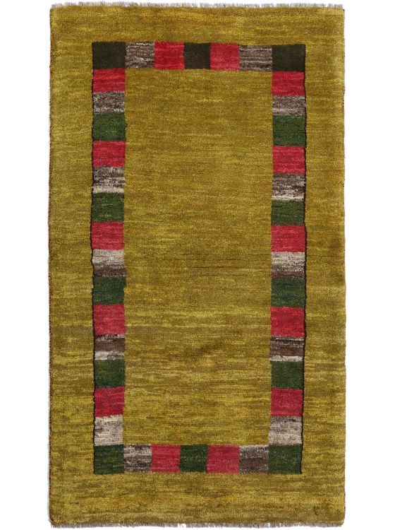 Tapis Gabbeh 120x180 Tissé Main – Laine Jaune Doré Rayures – Unique Afghanistan