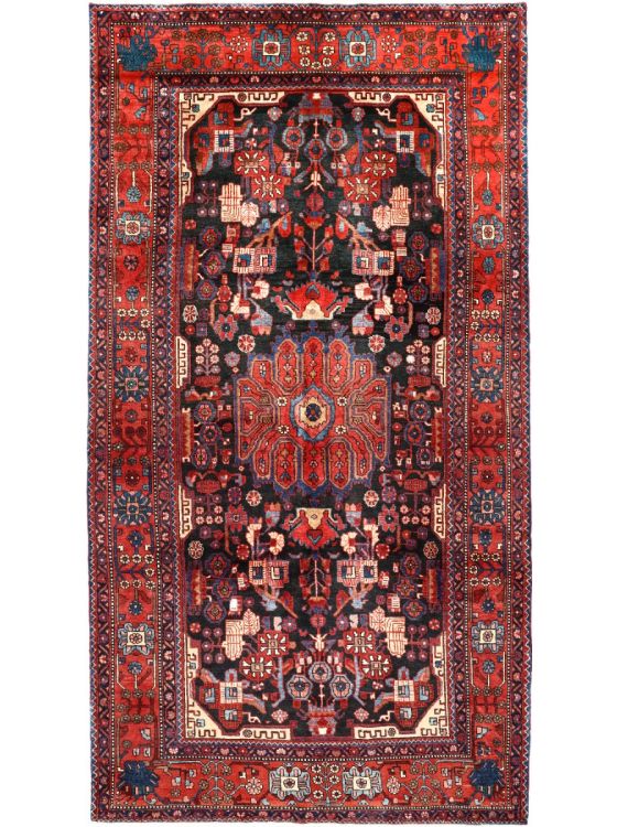 Tapis Persan Nahavand Noué Main 160x115 Cm Laine Coton Rouge Oriental