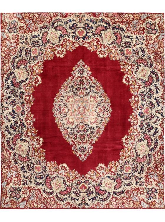 Tapis Persan Kerman Noué à La Main 152x91 Cm - Laine Et Coton - Rouge