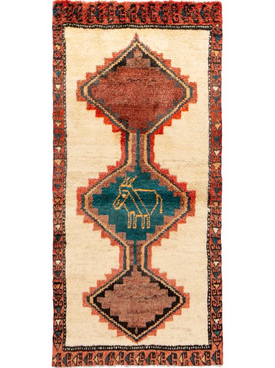 Gabbeh Tapis Persan Noué Main 90x60 Cm – Beige, Laine Et Coton – Style Moderne