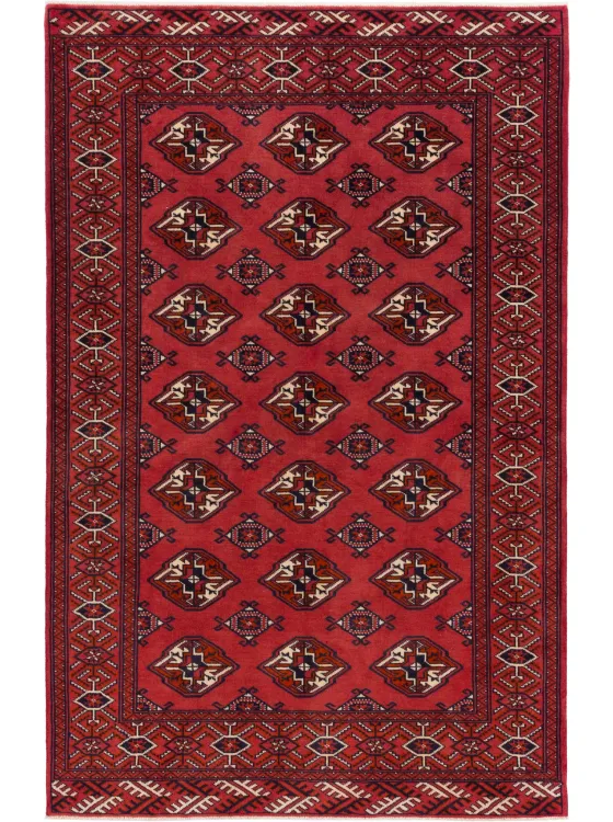 ペルシャ絨毯 トルクメン 61×50cm ウール＆シルク 手織りアートラグ トルクメン - ペルシャ／クラシック - オリエンタルカーペット