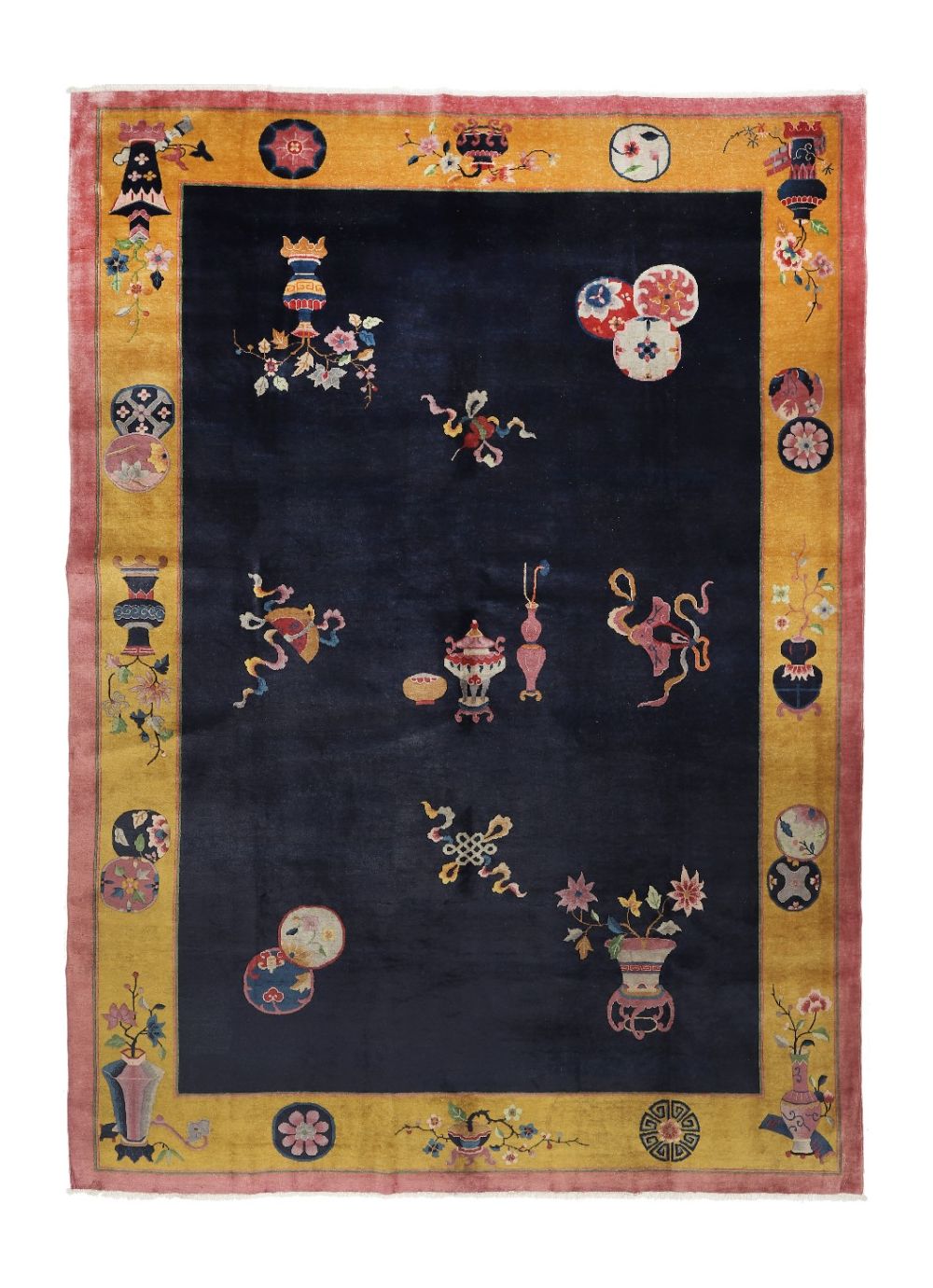 中国アンティーク　手織りシルク絨毯 中国 アンティーク