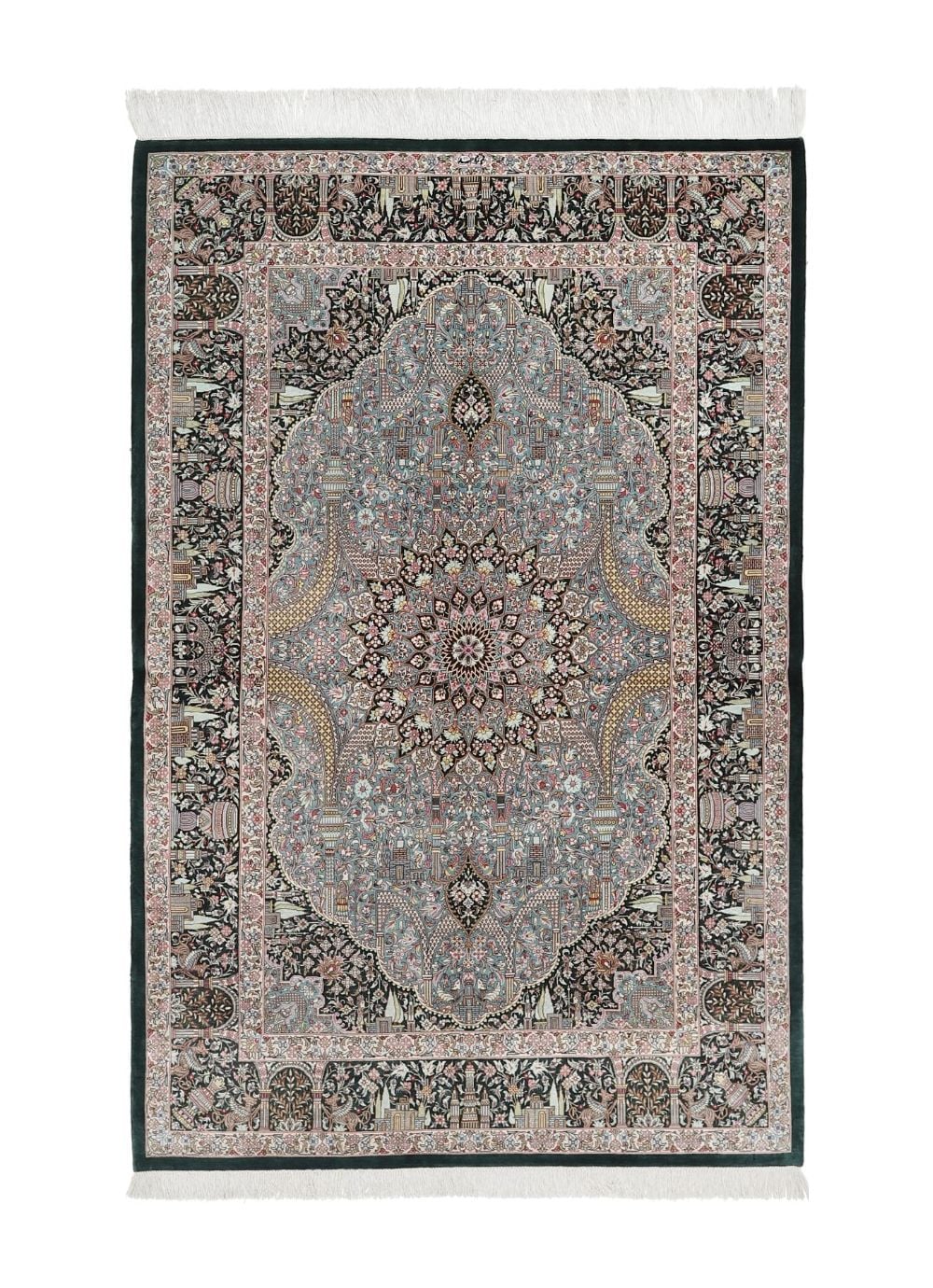 イラン、クム、シルクカーペット105x150cm。 イラン、クム、シルクカーペット105x150cm。 イラン、クム、シルク