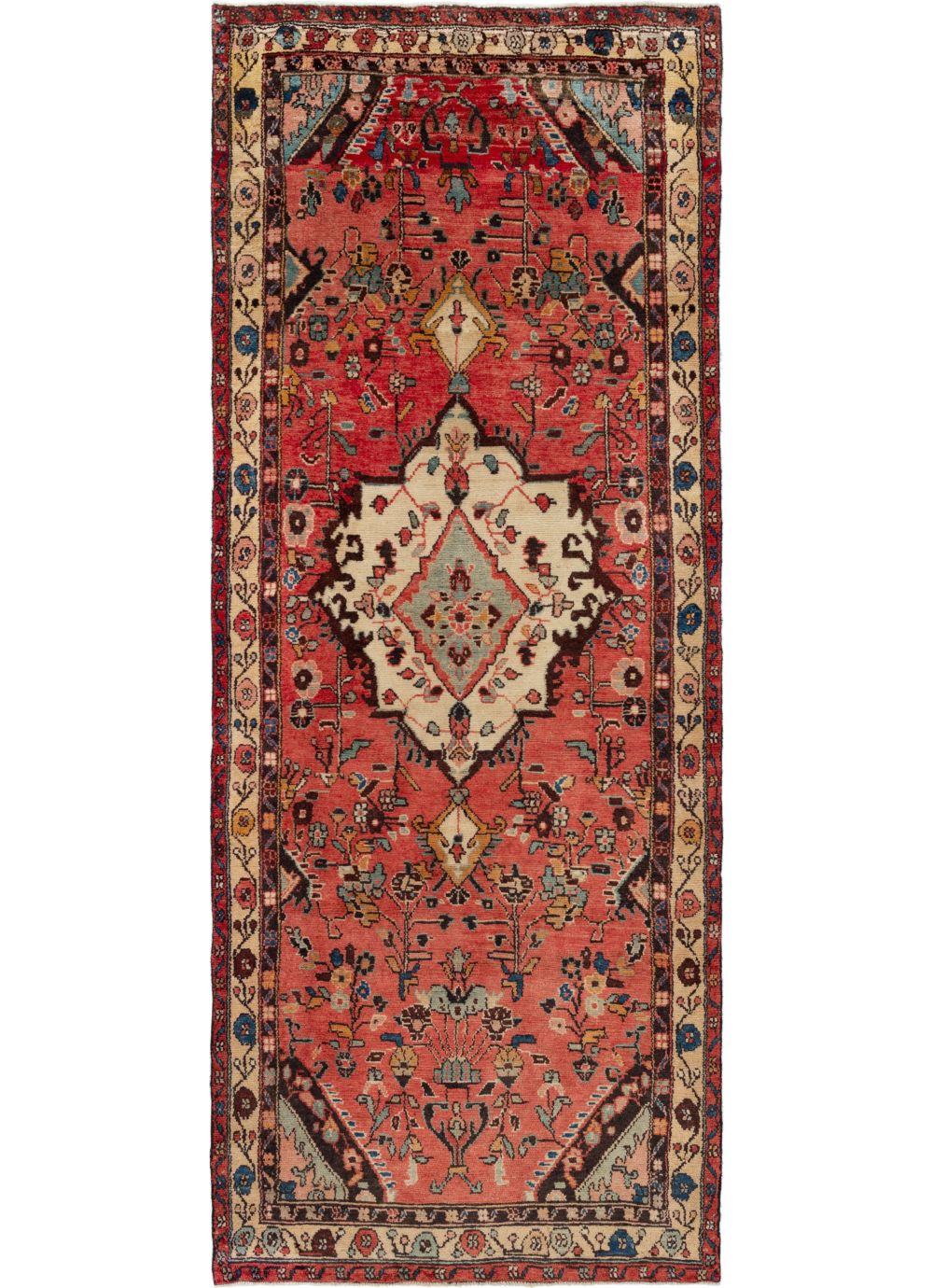 ペルシャ絨毯 198x111 手織り 美術品 草木染 ハマダン産クリーニング済み ハマダン