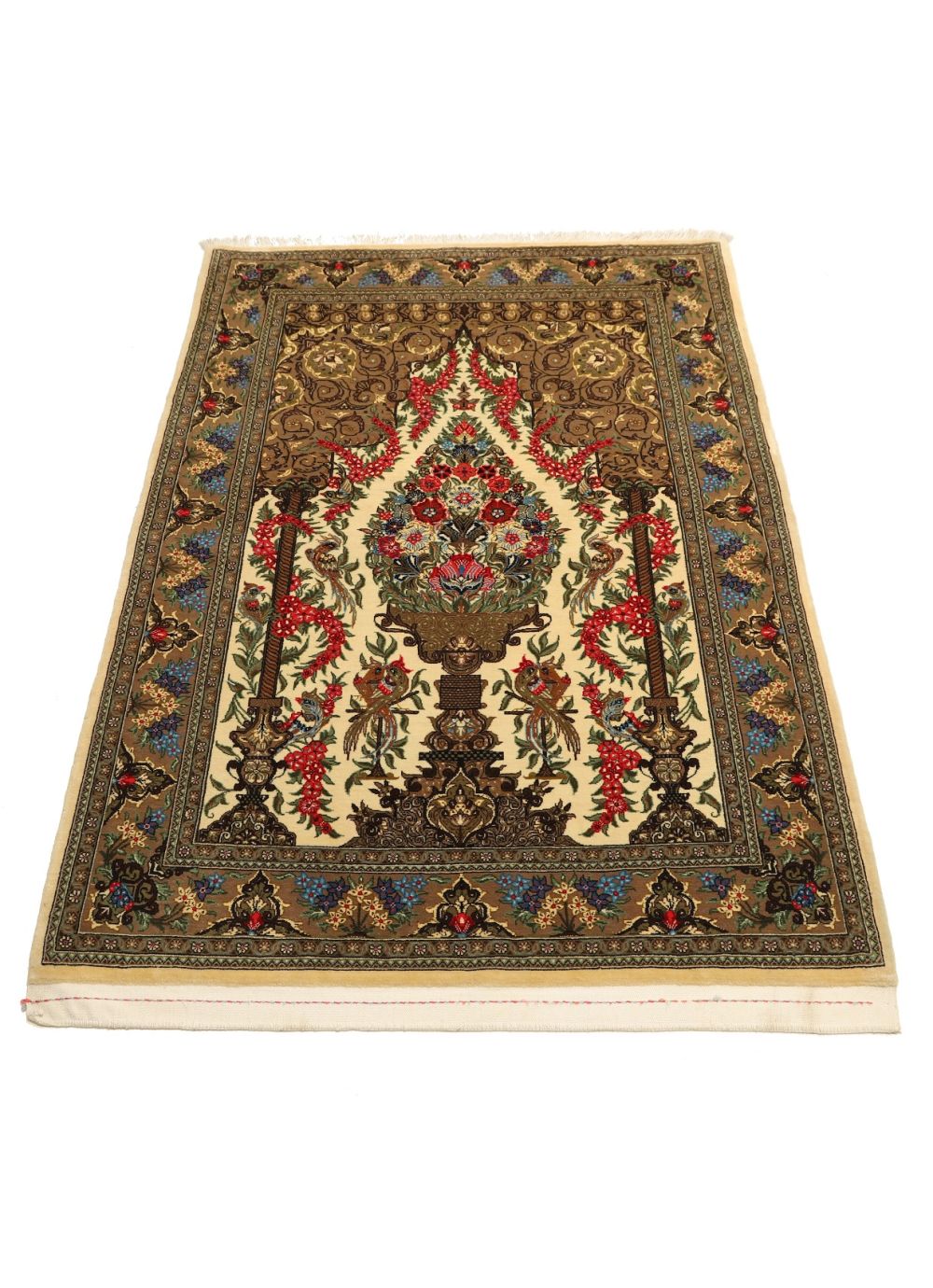 見事なペルシャシルクのクムのオーベルラグ136x205アフマディのサイン